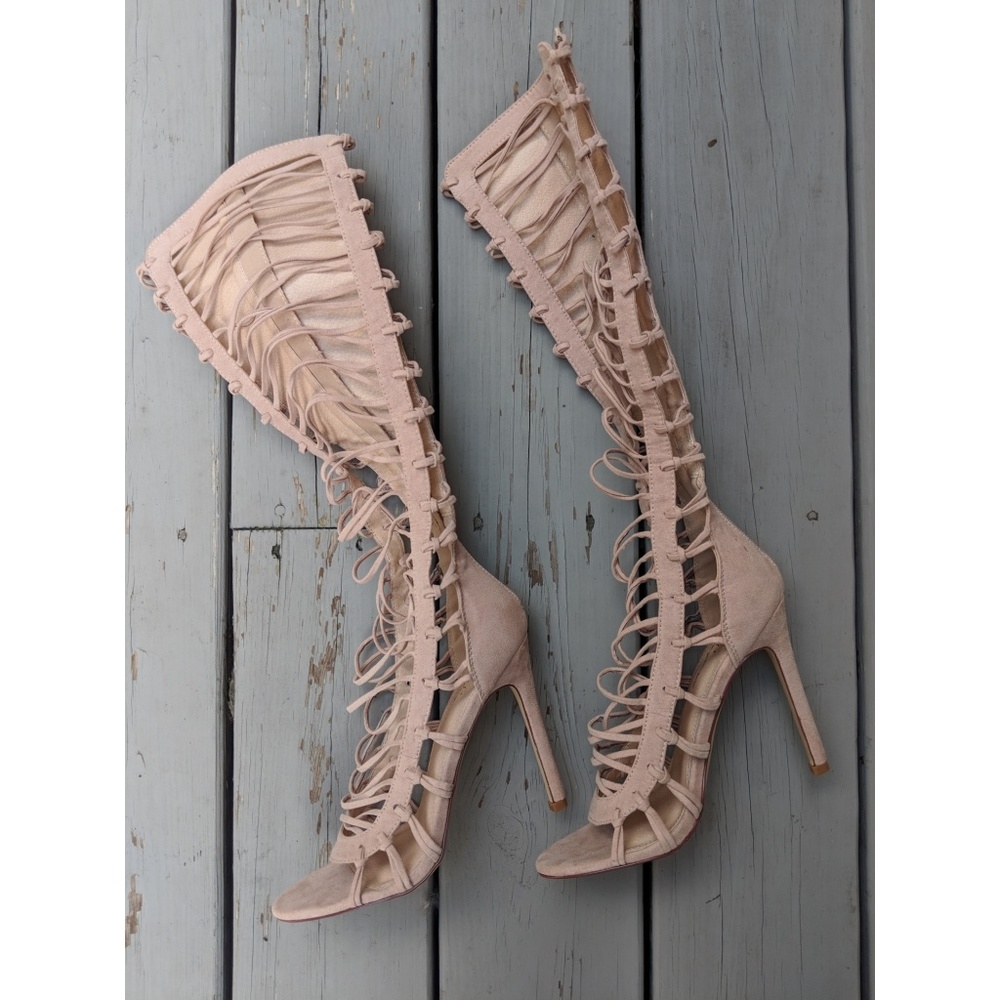 Olivia Ferguson Gladiator Sandal Nude Faux Suede